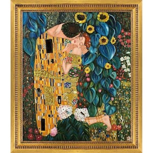 Kiss in Garden (Luxury Line) by Gustav Klimt Versailles Gold Queen Framed People Oil Painting Art Print 25 in. x 29 in.
