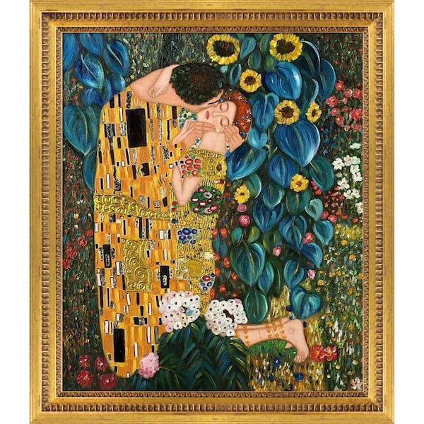 LA PASTICHE Kiss in Garden (Luxury Line) by Gustav Klimt Versailles Gold Queen Framed People Oil Painting Art Print 25 in. x 29 in.