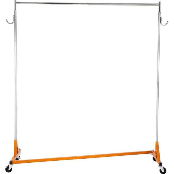 White Orange Metal Height Adjustable Rolling Clothes Rack with Lockable Casters Z Base, 62.6 in. W x 70.9 in. H