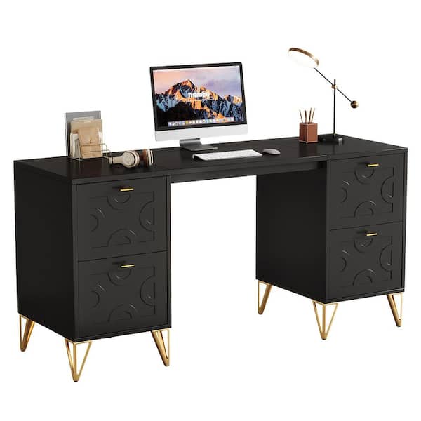 BYBLIGHT Moronia 59 in. Rectangle Black Computer Desk Wood