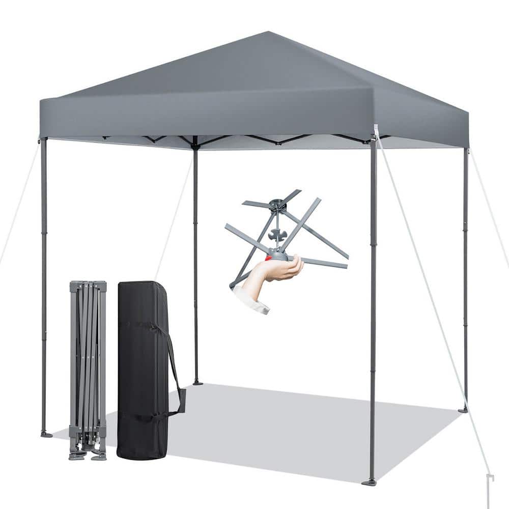 Gymax Patio 6,6 ft. x 6,6 ft. Gray Pop-up Canopy Tent UPF 50