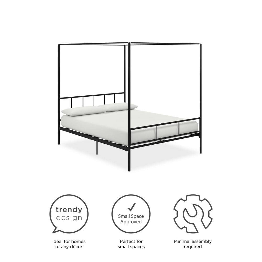 Marion Black Metal Queen Canopy Platform Bed with Headboard