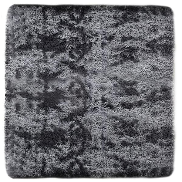Latepis Plush Shag Dark Grey 4 ft. x 4 ft. Solid Polyester Area Rug