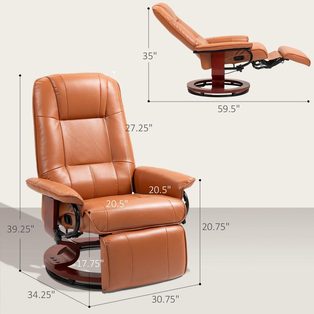 Light Brown Faux Leather Swivel Recliner with Wood Base