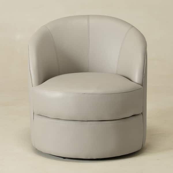 29.1 in. W Off-White Top-Grain Genuine Leather Upholstered Swivel Barrel Chair Set of 1