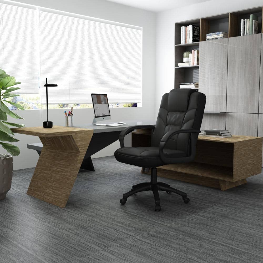 Black High Back Leather Executive Swivel Chair with Fixed Arms