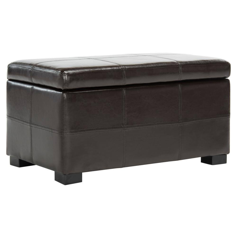 Small Brown Leather Storage Bench with Birch Wood