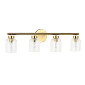 Vienna 29 in. 4-Light Aged Brass Vanity Light with Clear Glass Shade