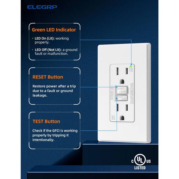 Gfi Outlet 15A Weather Resistant GFCI Outlet With LED Indicator - TR ...
