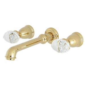 Krystal Onyx 2-Handle Wall Mount Bathroom Faucet in Polished Brass