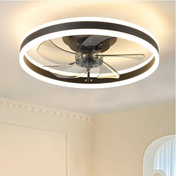 20 in. Indoor Modern Black Ceiling-Mounted Dimmable Ceiling Fan Black with Integrrated LED Light and Remote Low Noise.