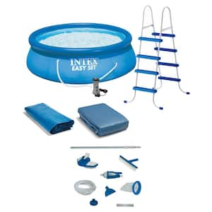 Easy Set 15 ft. Round 48 in. Deep Above Ground Inflatable Pool with Ladder, Pump and Deluxe Pool Maintenance Kit