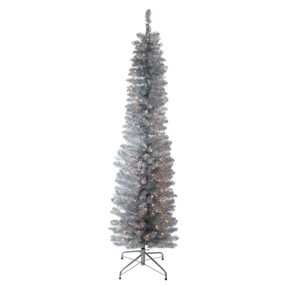 Northlight 6 ft. x 20 in. PreLit Silver Tinsel Artificial Christmas
