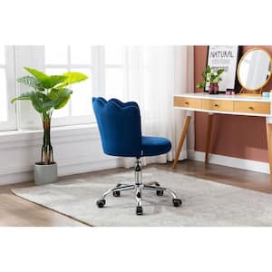 Cozy Blue Velvet Swivel Shell Office Chair Height Adjustable Accent Chair with 360° Castor Wheels