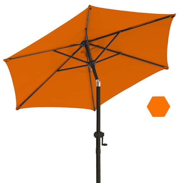 PASAMIC 7.5 ft. Market Patio Umbrella with Push Button Tilt and Crank in Orange