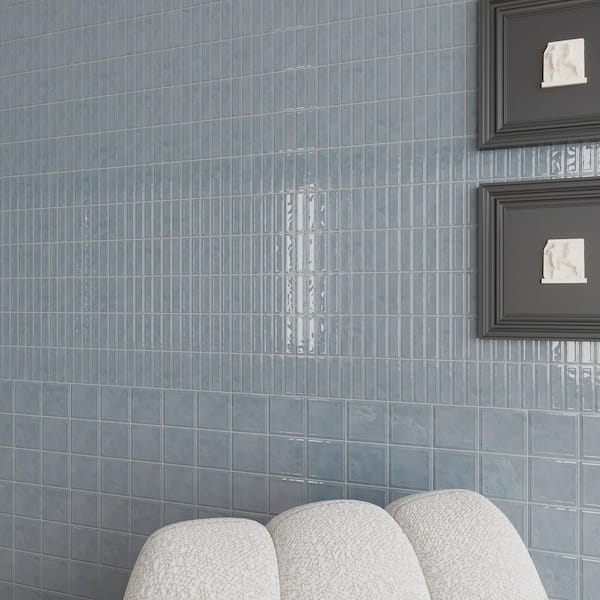 Spanish Lineas Ceramic 8"x 8"x 8mm Wall Tile Case - Blue Mist (25 PCS, 11 Sq. Ft.)