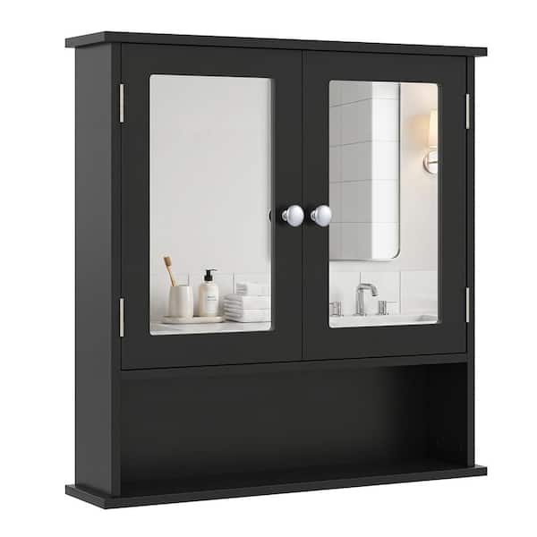 22 in. W x 5 in. D x 23 in. H Black Wood Bathroom Storage Wall Cabinet in Black