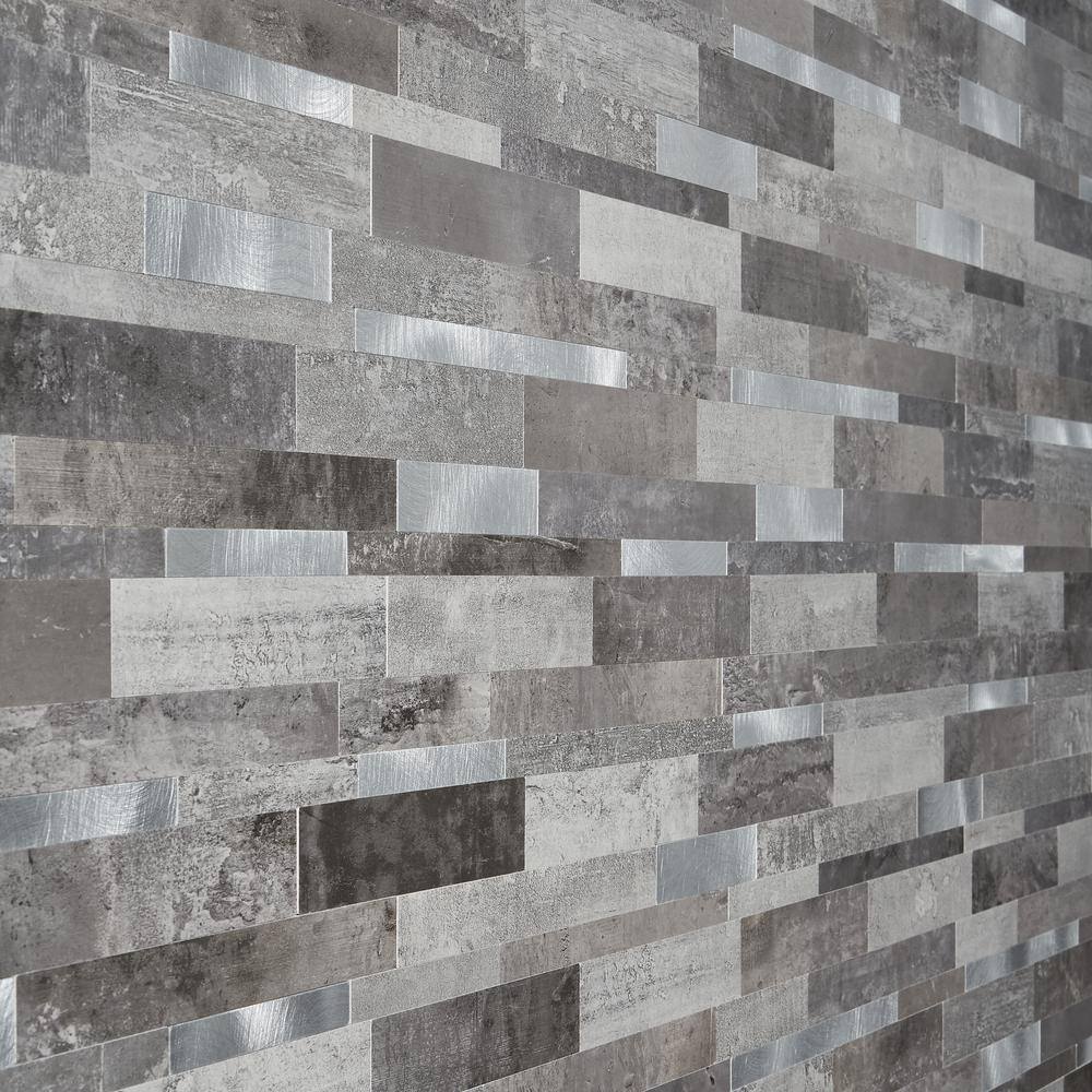 Gray and Silver Aluminum Peel and Stick Mosaic Tile Sheet