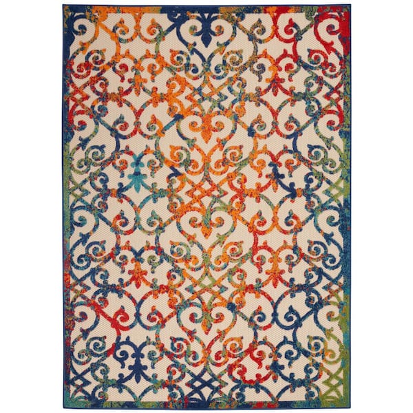 Aloha Easy-Care Multicolor 8 ft. x 11 ft. Moroccan Modern Indoor/Outdoor Patio Area Rug