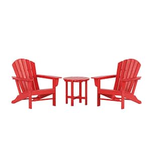 Mason Red 3-Piece Poly Plastic Outdoor Patio Classic Adirondack Fire Pit Chair Set With 2-Chairs and Side Table