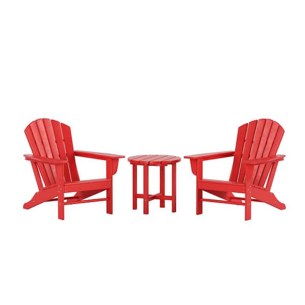 WESTIN OUTDOOR Mason Red 3-Piece Poly Plastic Outdoor Patio Classic Adirondack Fire Pit Chair Set With 2-Chairs and Side Table