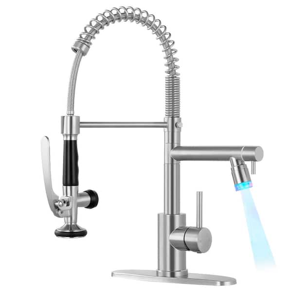 Single Handle Pull Down Sprayer Kitchen Faucet with Advanced Spray, Commercial LED Kitchen Faucet in Brushed Nickel