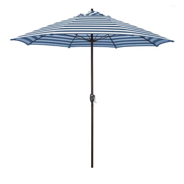 California Umbrella 9 ft. Bronze Aluminum Market Patio Umbrella with Fiberglass Ribs and Auto Tilt in Cabana Regatta Sunbrella