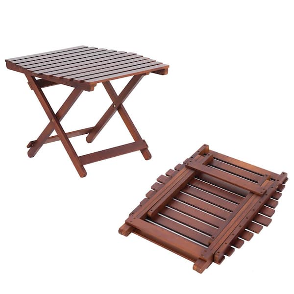 Tenleaf Foldable Yellow Brown Rectangle Wood Outdoor Side Table