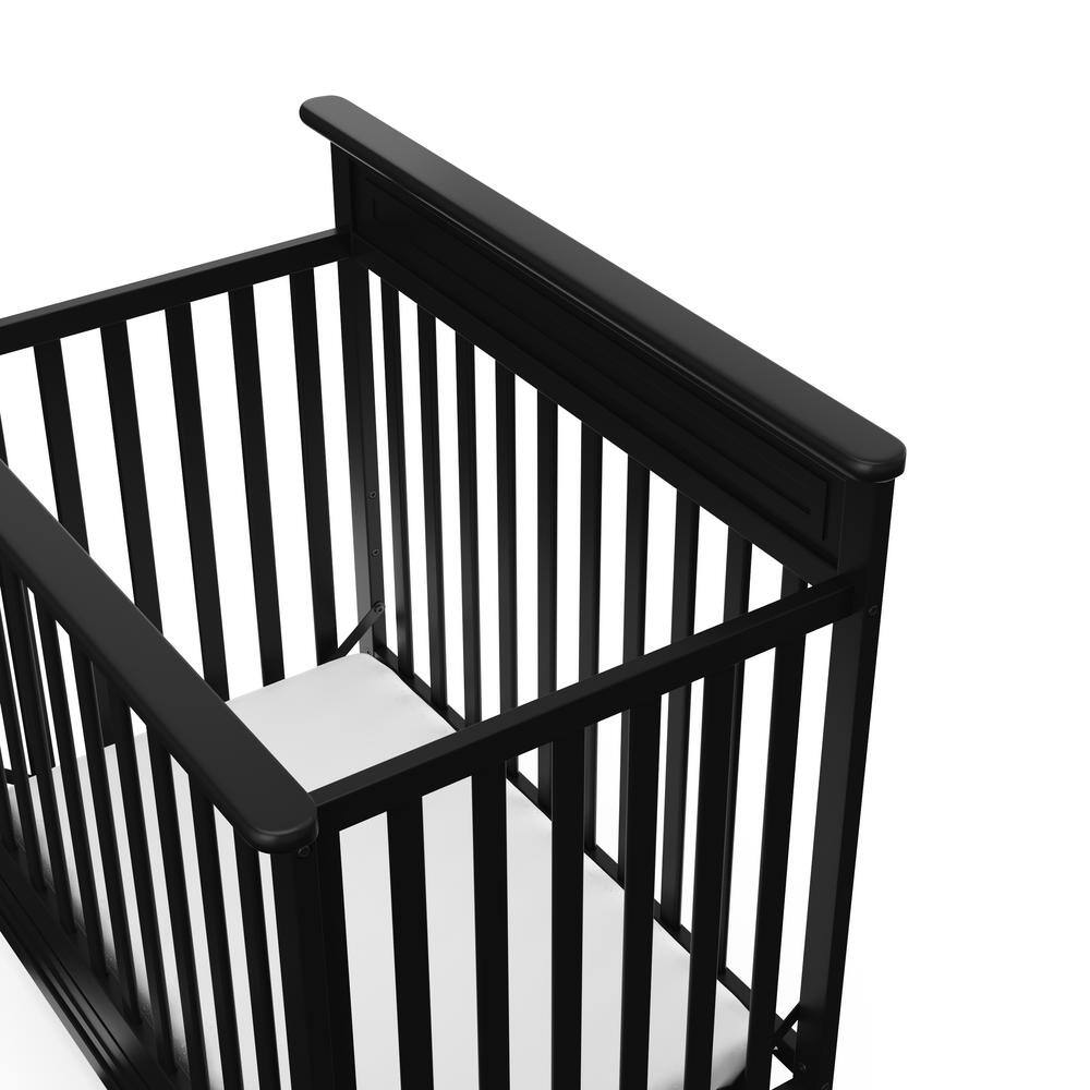 Petal Black Pine Wood 4-in-1 Convertible Mini Crib with Mattress
