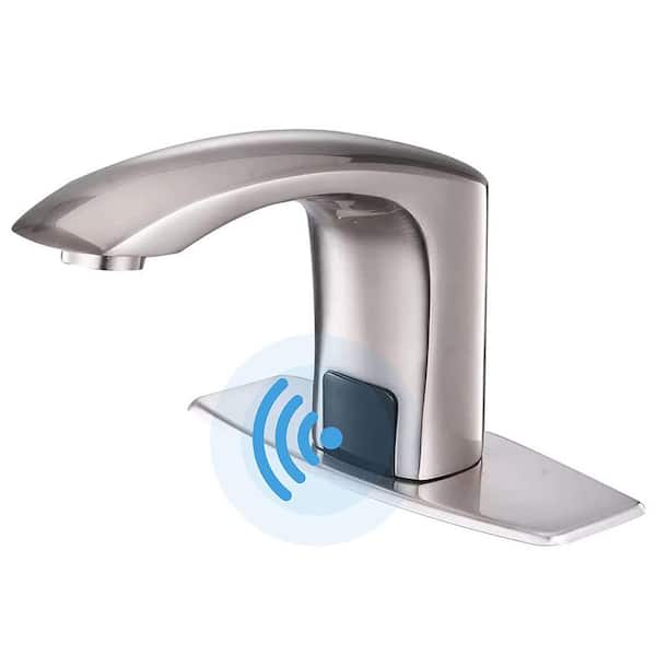 FLG Touchless Commercial Single-Hole Bathroom Sink Faucet Modern Automatic Sensor Vanity Basin Faucets in Brushed Nickel