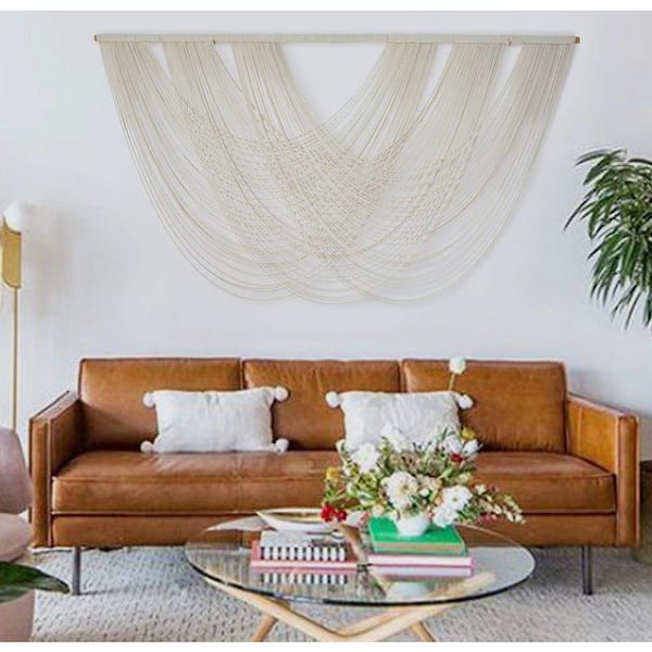57 in. x 31 in. Large Ivory Macrame Wall Hanging-Boho Cotton Yarn