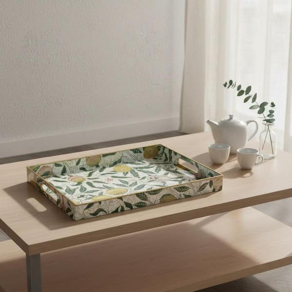 Unbranded 15.7 in. x 11.8 in. x 1.57 in. Multi-Colored Lemon Plastic Serving Tray with Handles-Coffee Table Living Room Home Decor