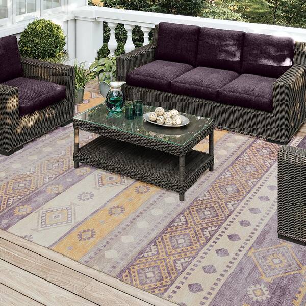 Addison Rugs - Yuma Purple 10 ft. x 14 ft. Geometric Indoor/Outdoor Washable Area Rug