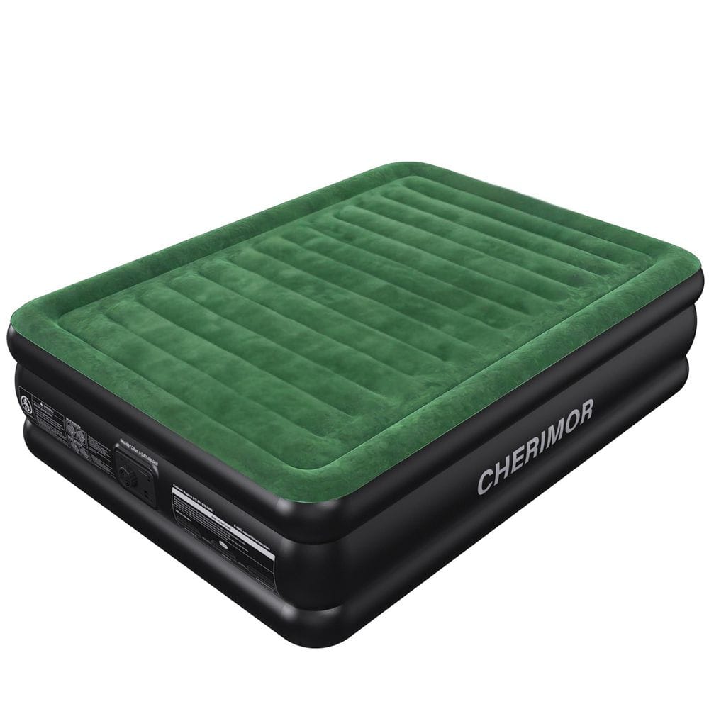 18 in. Queen Air Mattress, Built-In Pump, Raised, Auto Inflate, Carrying Case, 800 lbs. Capacity, Forest Green