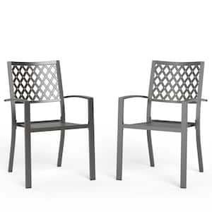 Black Stackable Elegant Metal Patio Outdoor Dining Chair Set of 2