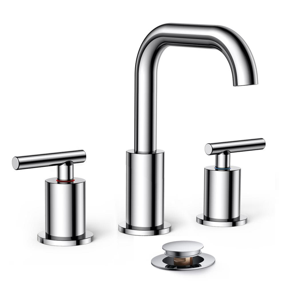 8 in. Widespread Double Handle Bathroom Faucet with Pop-up Drain in Polish 