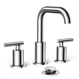 8 in. Widespread Double Handle Bathroom Faucet with Pop-up Drain in Polish Chrome