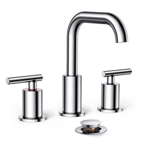 ANZA 8 in. Widespread Double Handle Bathroom Faucet with Pop-up Drain in Polish Chrome