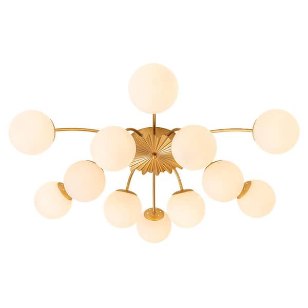 HUOKU Ceder 39.4 in. W 12-Light Brushed Gold Modern Sputnik Semi