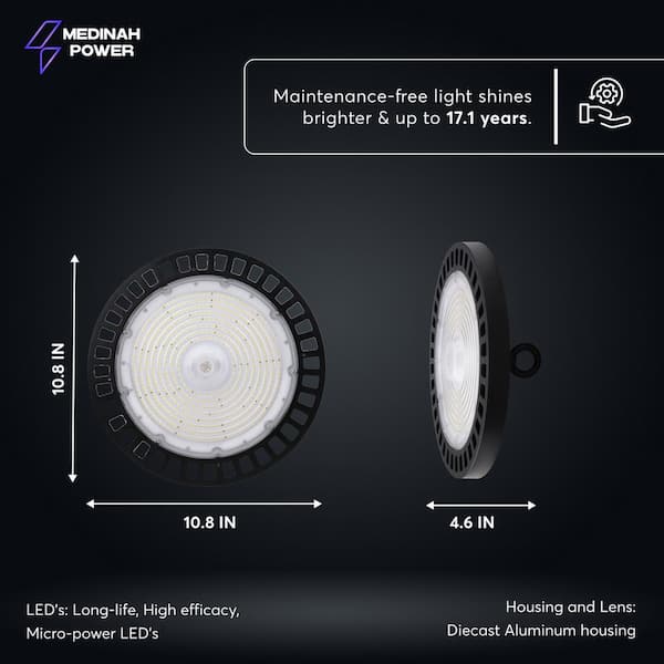 MEDINAH POWER 11 in. Round 1000-Watt Equivalent Integrated LED Dimmable Bronze High Bay Light, 35000 Lumens, 4000K Bright white light