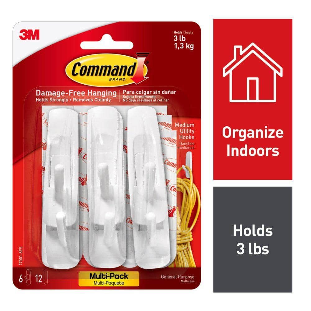 Command 3 lb. Medium White Designer Hooks (2 Hooks, 4 Strips) 17081 - The  Home Depot