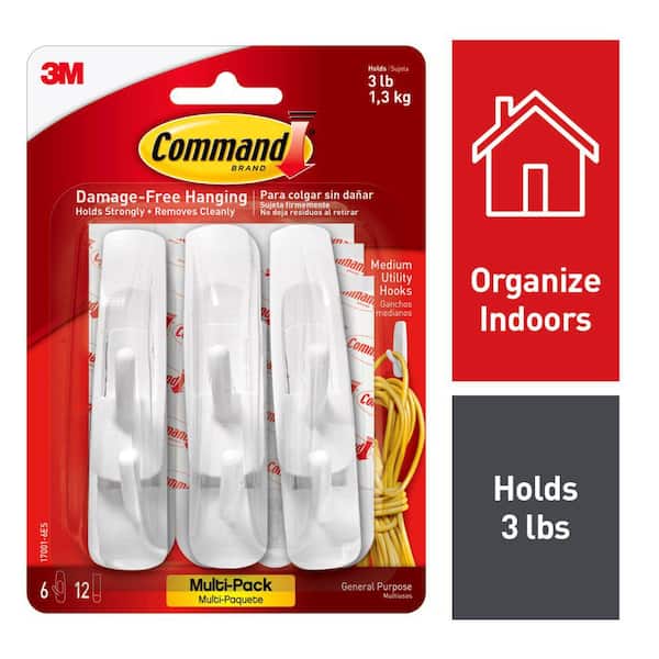 Command 3 lbs. Medium Plastic Hooks Value Pack (6-Pack)