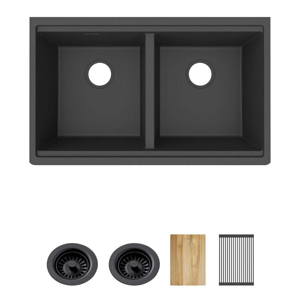 Matte Black Quartz Double Bowl Undermount Workstation Sink