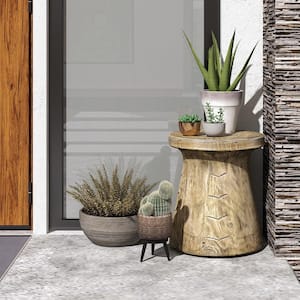 17 in. Concrete Accent Side Table Mushroom Wood-like End Table Plant Stand Stool