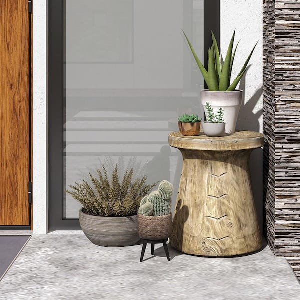 17 in. Concrete Accent Side Table Mushroom Wood-like End Table Plant Stand Stool