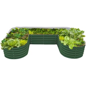 17 in. Tall U-Shape Raised Garden Bed Metal Planter Box for Vegetables Flowers Ground Jumbo Size British Green