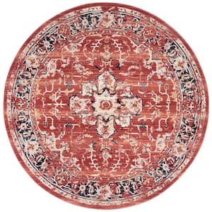 Charleston Red/Ivory 7 ft. x 7 ft. Round Border Distressed Area Rug
