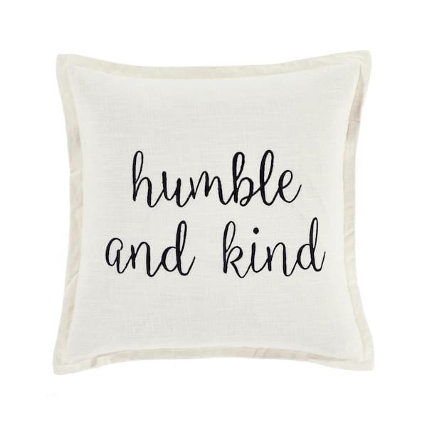 HomeBoutique Humble and Kind Script White 20 in. x 20 in. Throw Pillow Cover