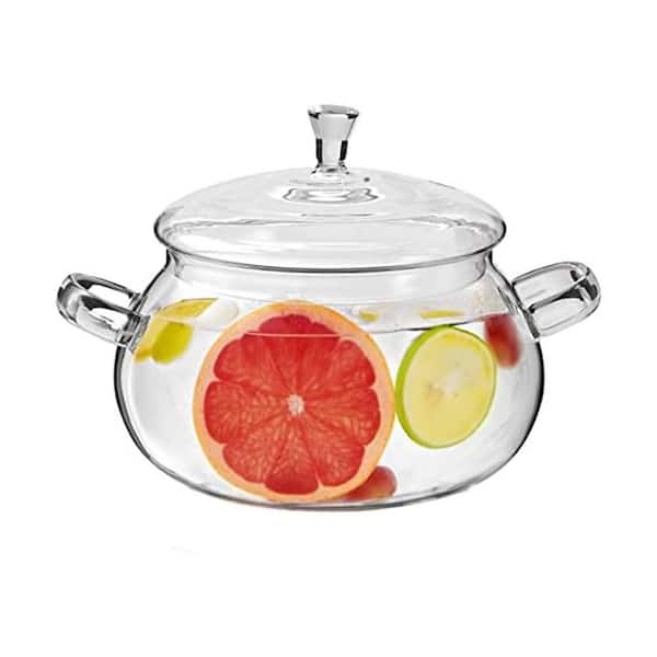 2.6 qt. Handcrafted Borosilicate Glass Stock Pot 83 oz. Clear Heat Resistant Stovetop Safe Cooking Pot with Lid for Soup