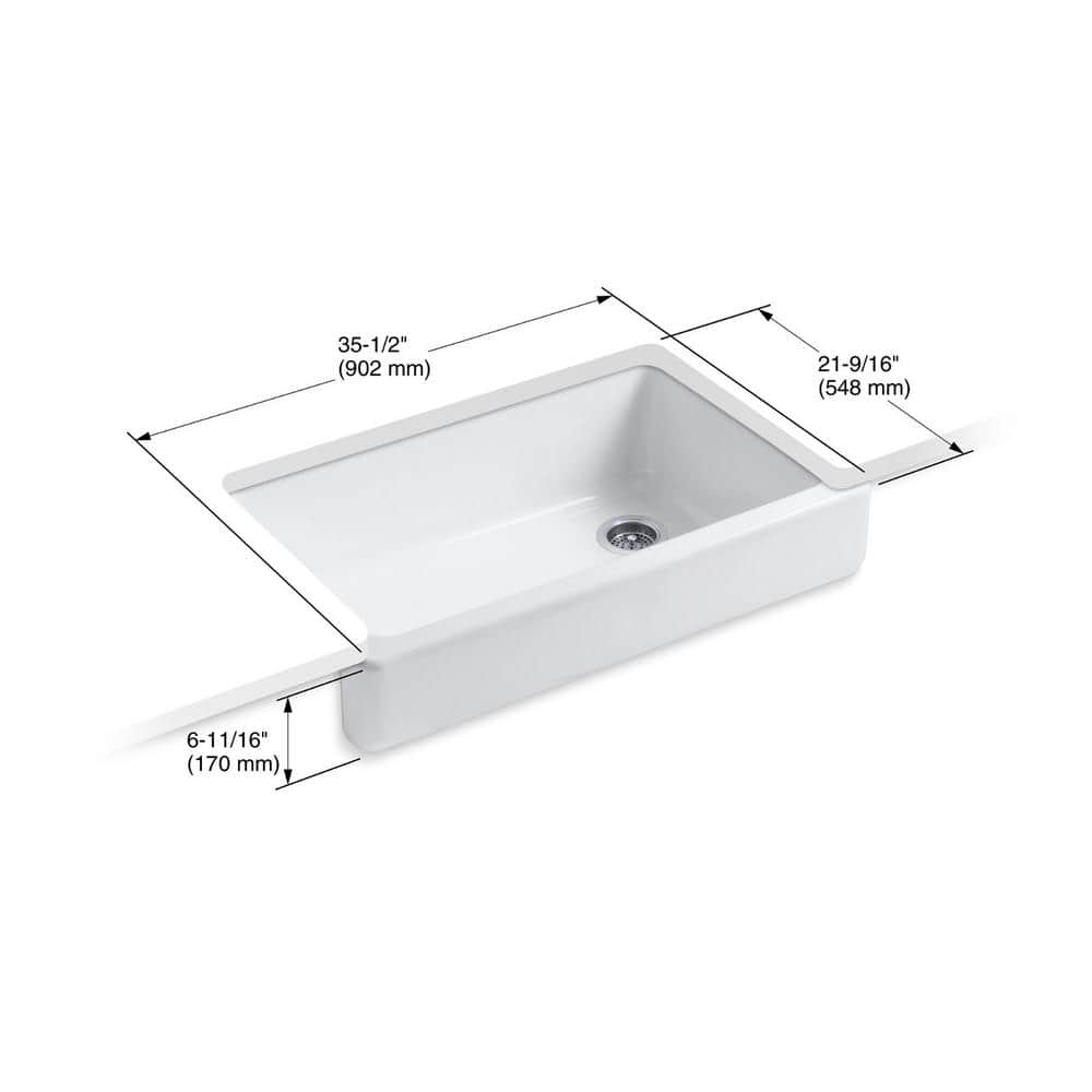 White 36" Cast Iron Farmhouse Drop-In Kitchen Sink